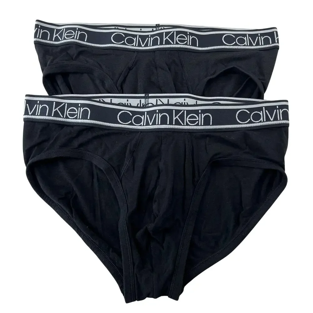 Calvin Klein Black Brief Underwear men's size Medium White spell out 2 pk
